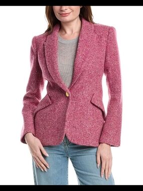 L'AGENCE Chamberlain Pink Tweed Single-Button Blazer